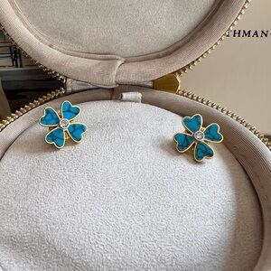 Freida Rothman Sterling silver, Turquoise Flower Stud Earrings with Gold Trim
